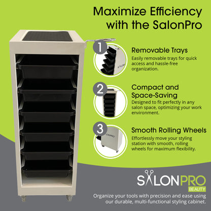 SalonPro 5-Drawer Metal Styling Cabinet & Coloring Trolley – Rolling Wheels