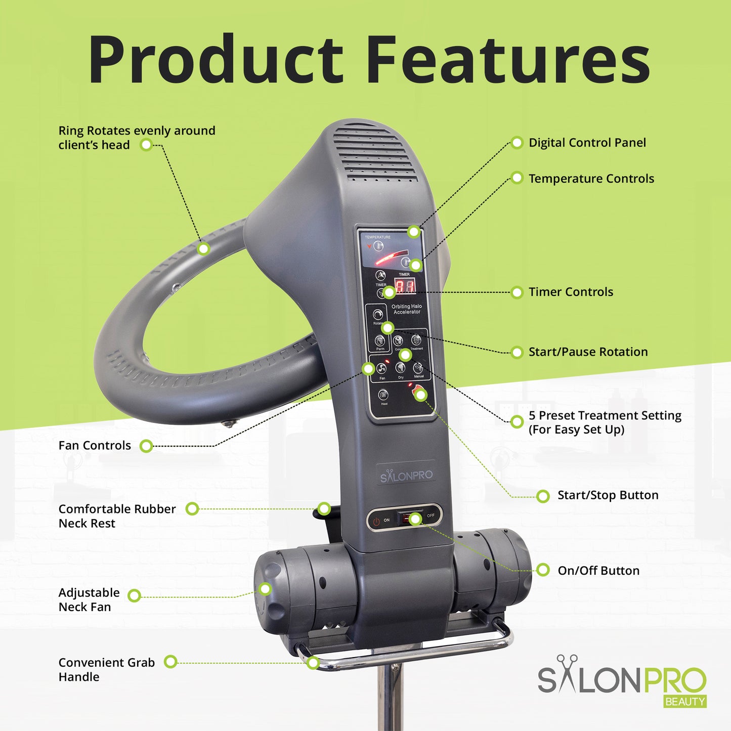 SalonPro Orbiting Halo Professional Infrared Hair Color Processor & Multi-Function Dryer Accelerator w/ Rolling Base - Grey