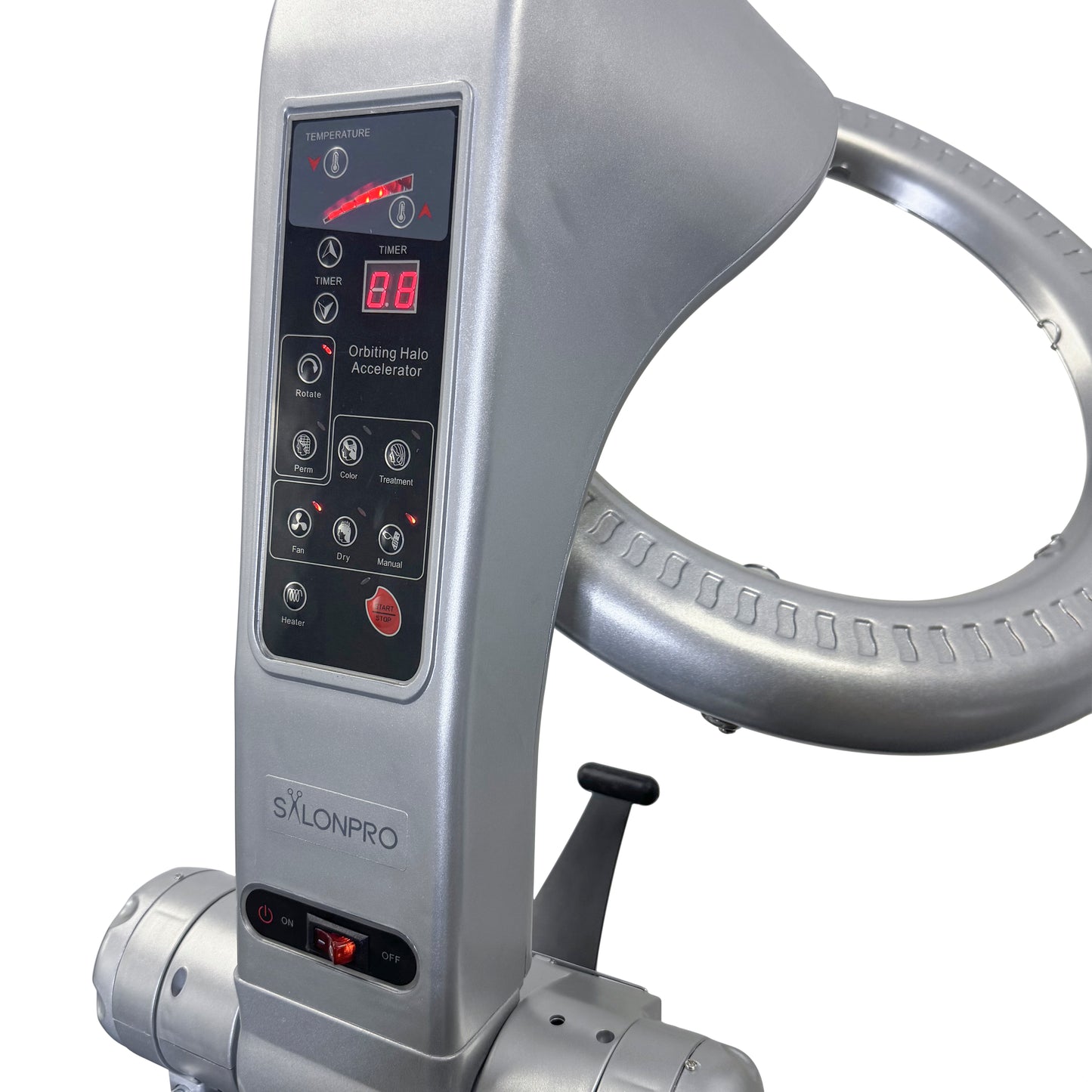 NEW SalonPro Orbiting Halo Professional Infrared Hair Color Processor & Multi-Function Dryer Accelerator w/ Rolling Base - Silver