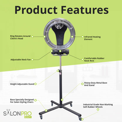 NEW SalonPro Orbiting Halo Infrared Hair Dryer & Color Processor – Rolling Base, Silver