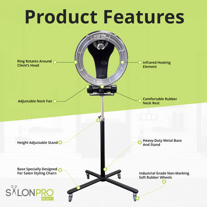 SalonPro Orbiting Halo Infrared Hair Dryer & Color Processor - Rolling Base, Black