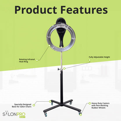 SalonPro Orbiting Halo Compact Infrared Hair Dryer & Color Processor – Rolling Base, Black