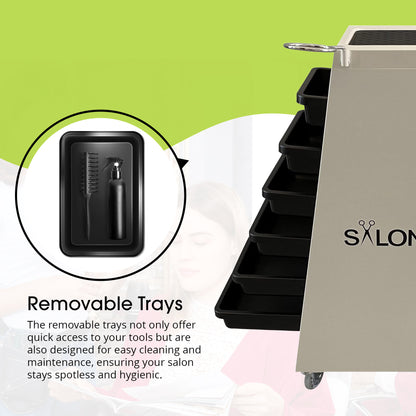 SalonPro 5-Drawer Metal Styling Cabinet & Coloring Trolley – Rolling Wheels