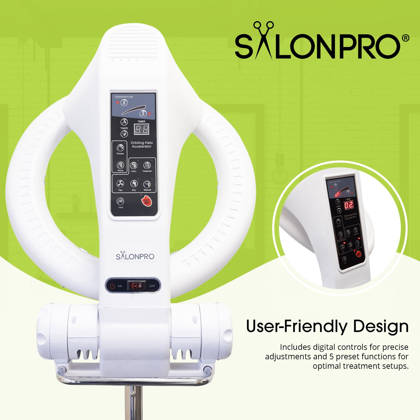 SalonPro Orbiting Halo Professional Infrared Hair Color Processor & Multi-Function Dryer Accelerator w/ Rolling Base - White