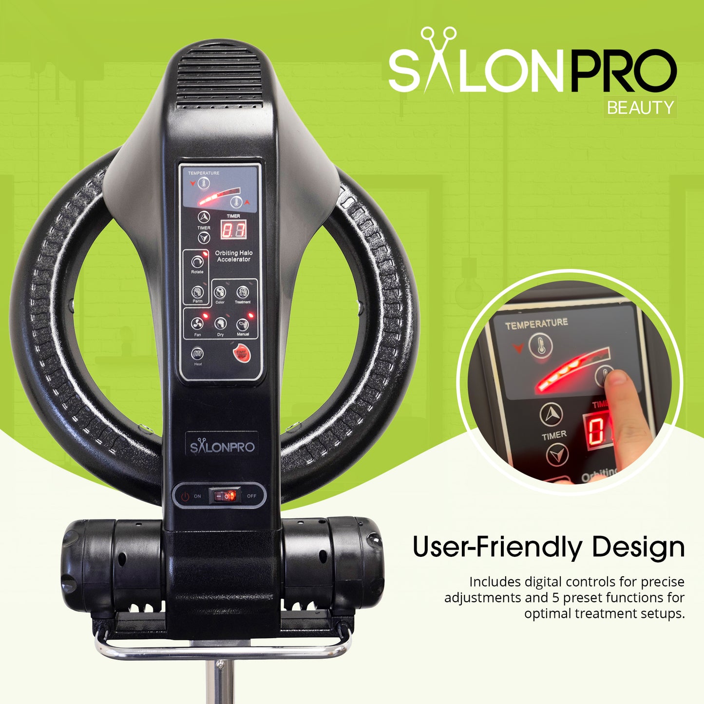 SalonPro Orbiting Halo Professional Infrared Hair Color Processor & Multi-Function Dryer Accelerator w/ Rolling Base - Black