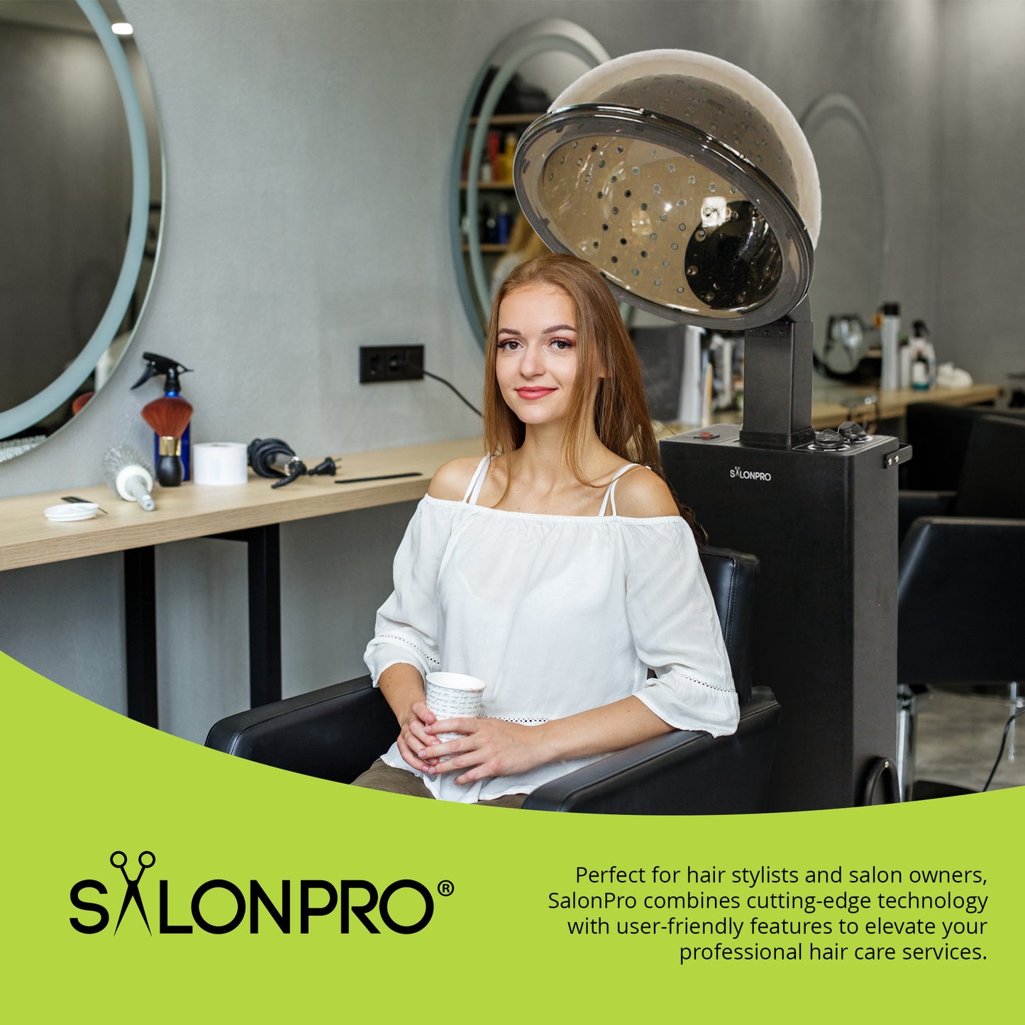 SalonPro Standing Professional Ionic Hooded Hair Dryer w/ Rolling Wheel Kit