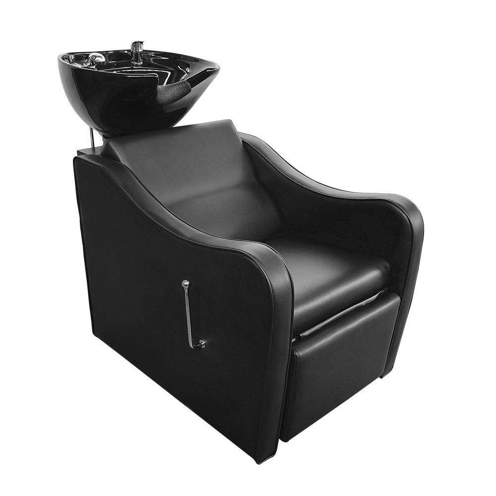 Ikonna Unité de fauteuil à shampoing tout-en-un H-5018BK | Unité de lavage à contre-courant élégante en noir classique, dotée d'un repose-pieds rétractable