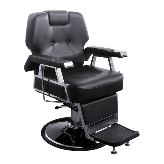 Silla de barbero Ikonna H-31307BKR | Silla de peluquero ajustable en color negro clásico, diseño voluminoso con base tipo moneda resistente 