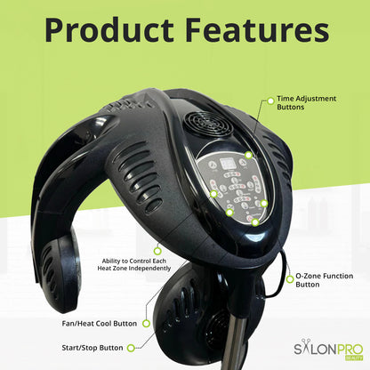 SalonPro Multi-Zone+ Infrared Hair Dryer & Color Processor – Rolling Base, Black
