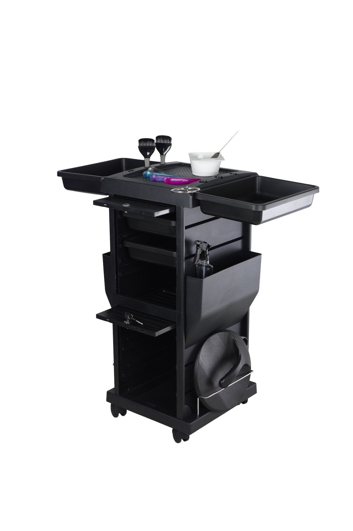 SalonPro Lockable Styling Cabinet Storage & Coloring Trolley w/ Rolling Wheels in Black Styling Trolley SalonPro Equipment 